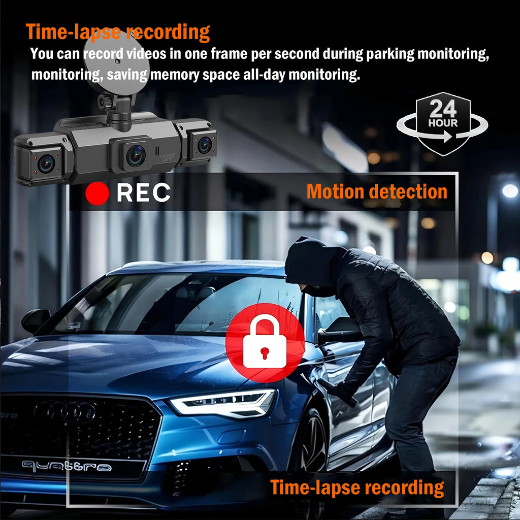 4-Channel WiFi Dashcam – FHD 1080P, Night Vision, Loop Recording, Parking Monitor | Front + Rear + Side