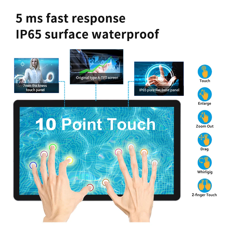 TouchWo Wall-Mounted PCAP Touch Android AIO PC – 8" to 43", 1080p, Android 11/12/14