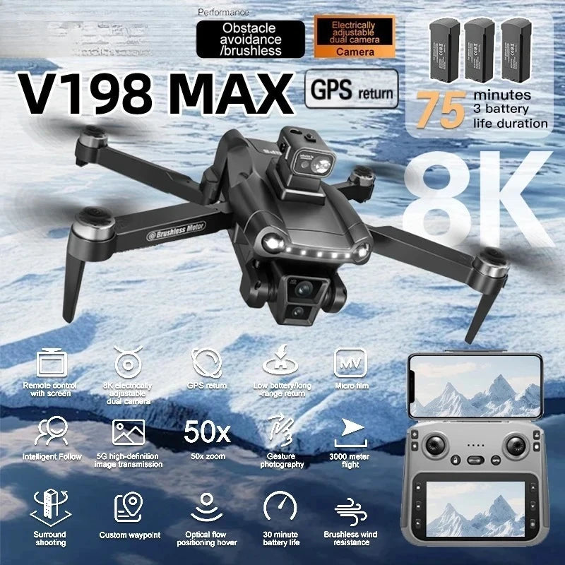 V198MAX GPS Drone with Screen Remote & Camera