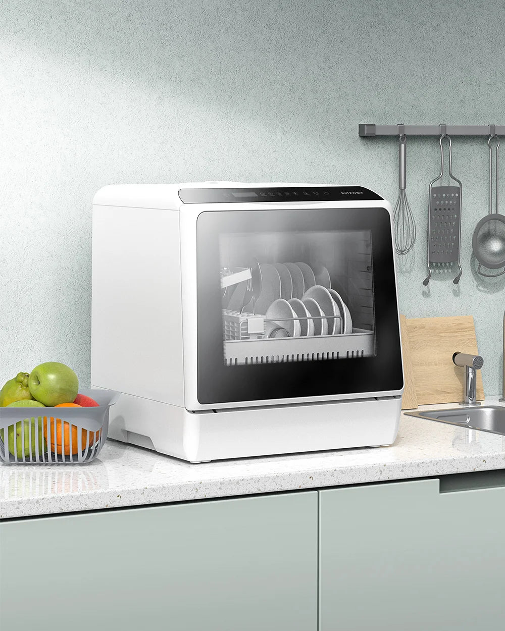 BlitzHome BH-CDW1 Smart Portable Countertop Dishwasher – APP Control, 4-6 Sets, Dual Water Inlet