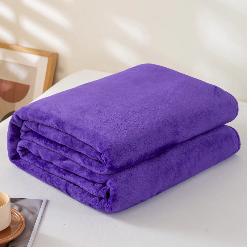 Coral Fleece Flannel Blanket – Solid Blue & Pink Soft Warm Bedspread & Sofa Cover