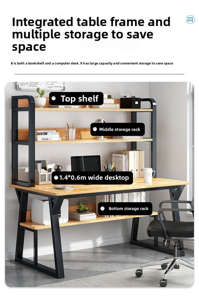 Computer Desk with Integrated Bookshelf — Simple Wood Writing Desk for Small Apartments, Multiple Sizes & Finishes