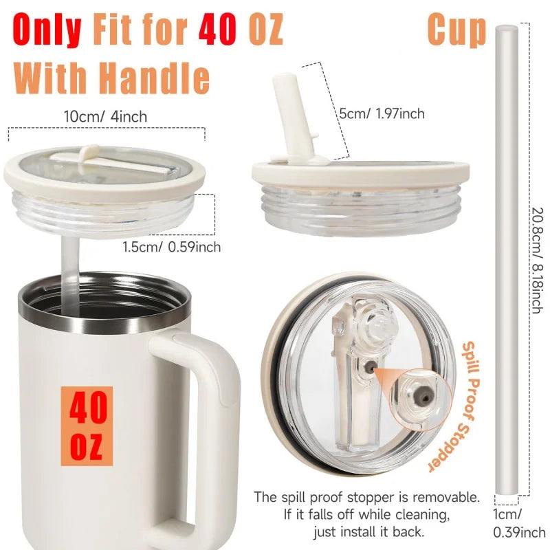 40oz Flip Straw Replacement Lid for Stanley 2.0 Tumbler – Leak-Proof Lid with Straw & Cleaning Brush