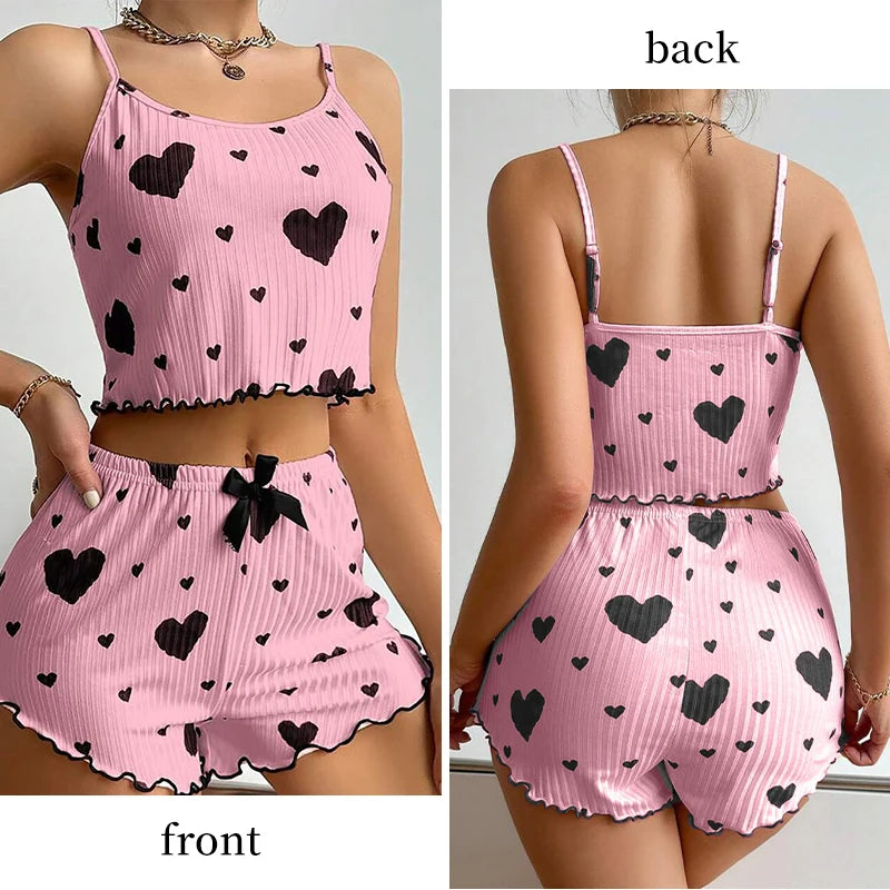 Women's 2-Piece Tank Top & Shorts Pajama Set | Soft Casual Love Print Sleepwear