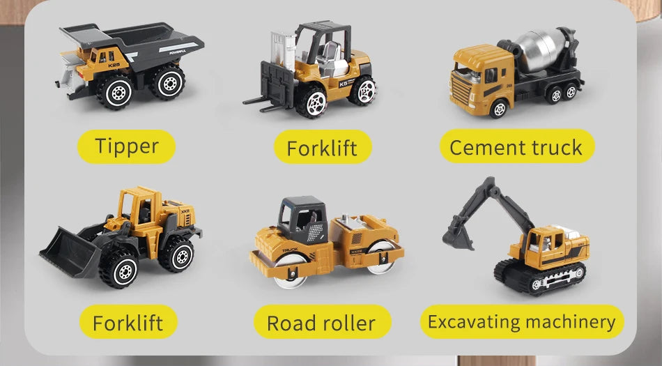 Die-Cast Construction Vehicle Toy Set – 1:64 Alloy Trucks & Excavators