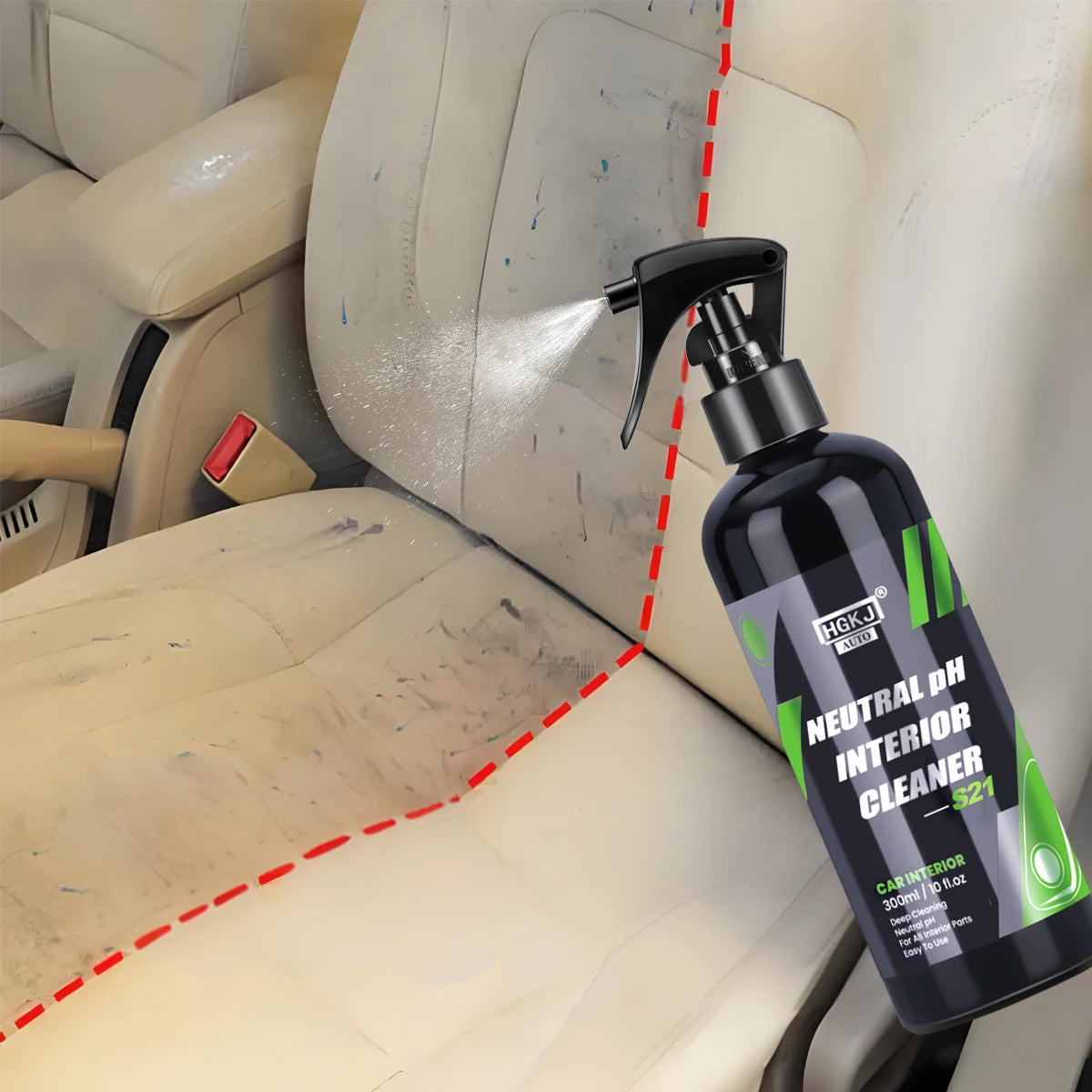 HGKJ S21 Car Interior Cleaner Spray — Water-Free Multipurpose Auto Dash, Leather & Fabric Cleaner