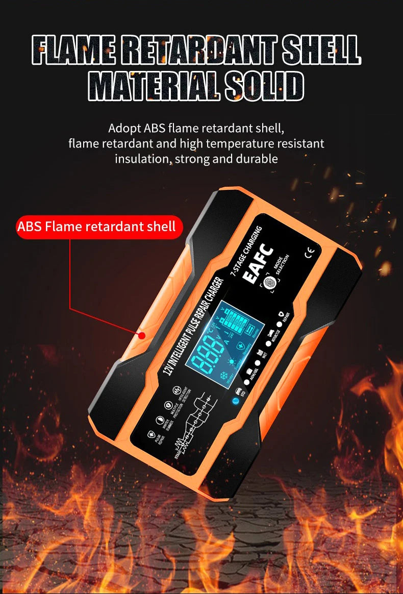 12V/24V Smart Battery Charger – 7-Stage Fast Charging & Pulse Repair for AGM, GEL, WET & Lead Acid Batteries