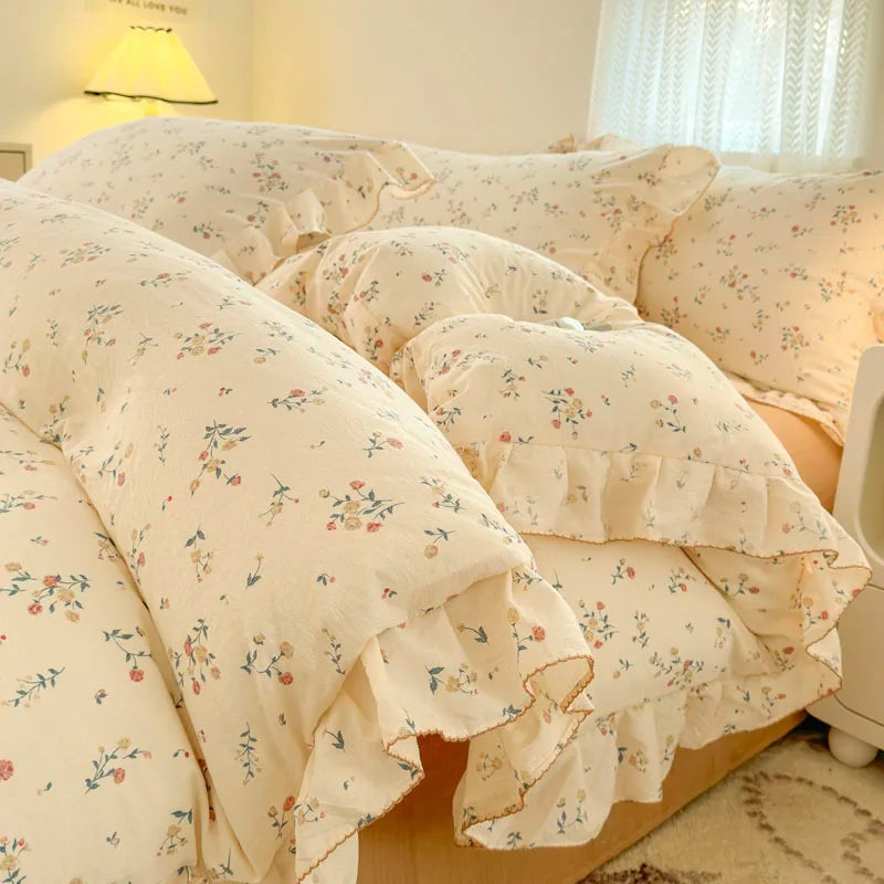 Lace Ruffle Duvet Cover – Printed Floral Comforter Cover for Adults & Kids, Single to King
