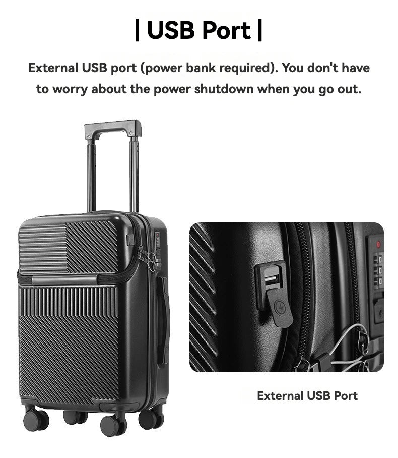 2024 Durable Large Capacity Luggage Set — Front Open with Built-In Charging Port, Carry-On Travel 20/22/24/26"