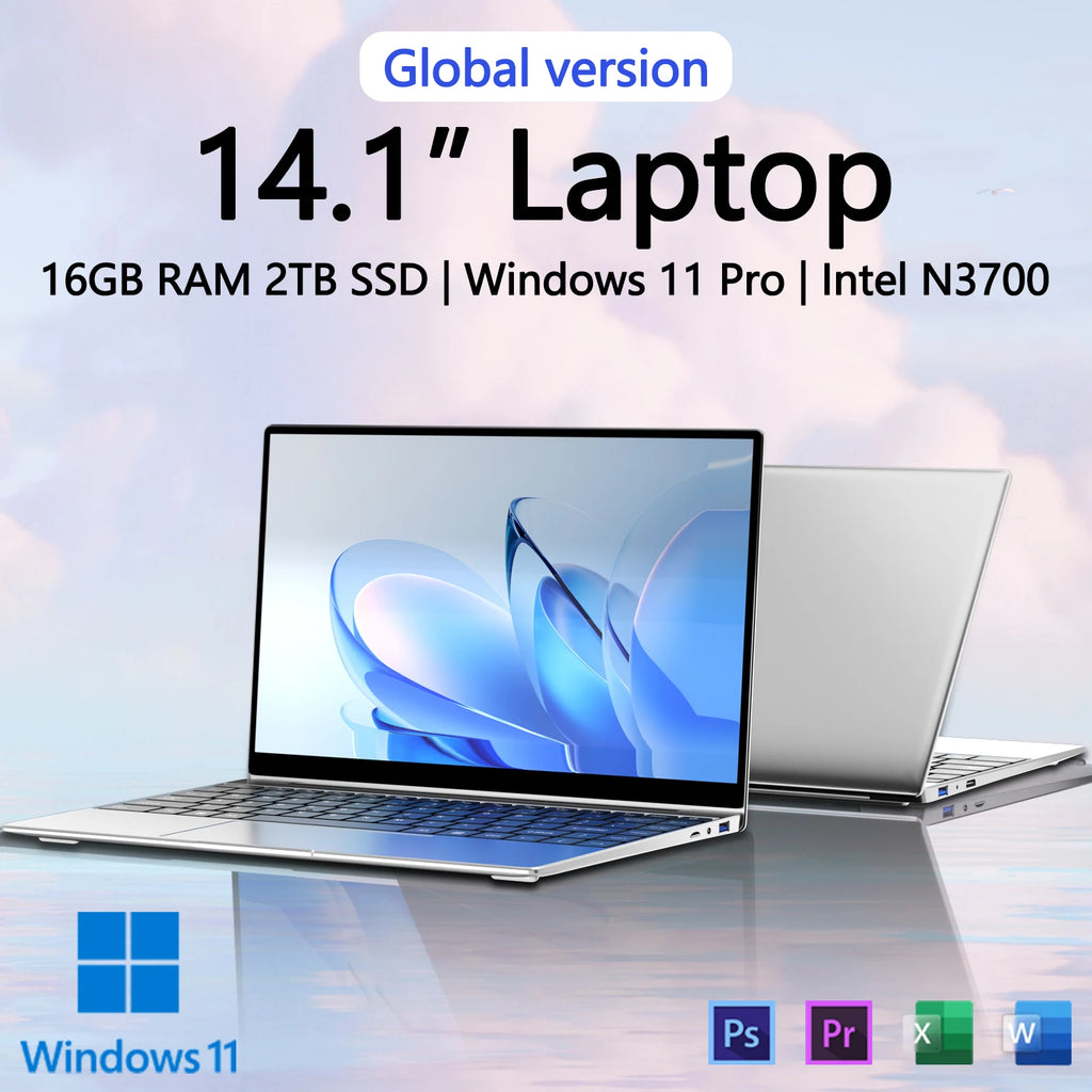 14" Intel Pentium Ultra Slim Laptop – 16GB DDR3, Up to 2TB SSD, Windows 11 Pro