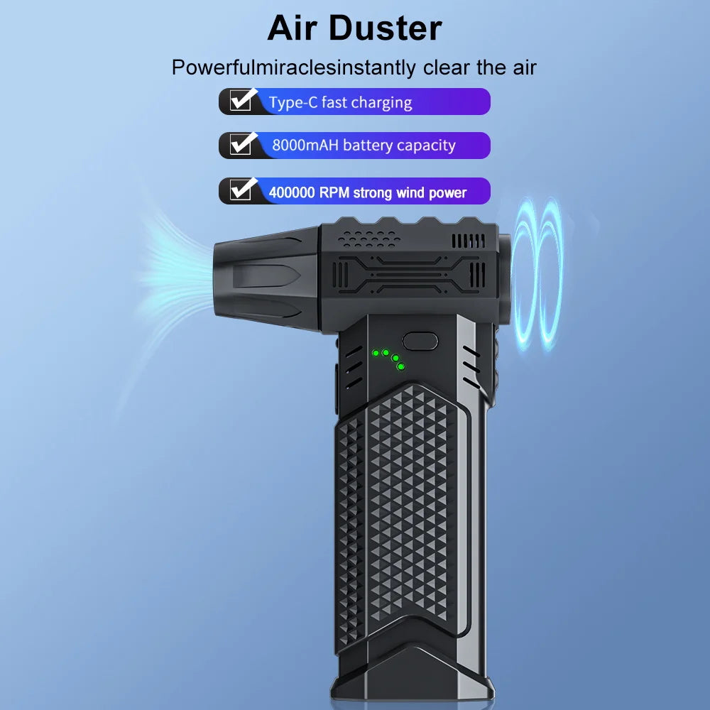 Turbo Jet Fan Blower & Air Duster — 130,000 RPM Brushless Motor, 4-Gear, 75W, Type-C Charging, 5 Nozzles