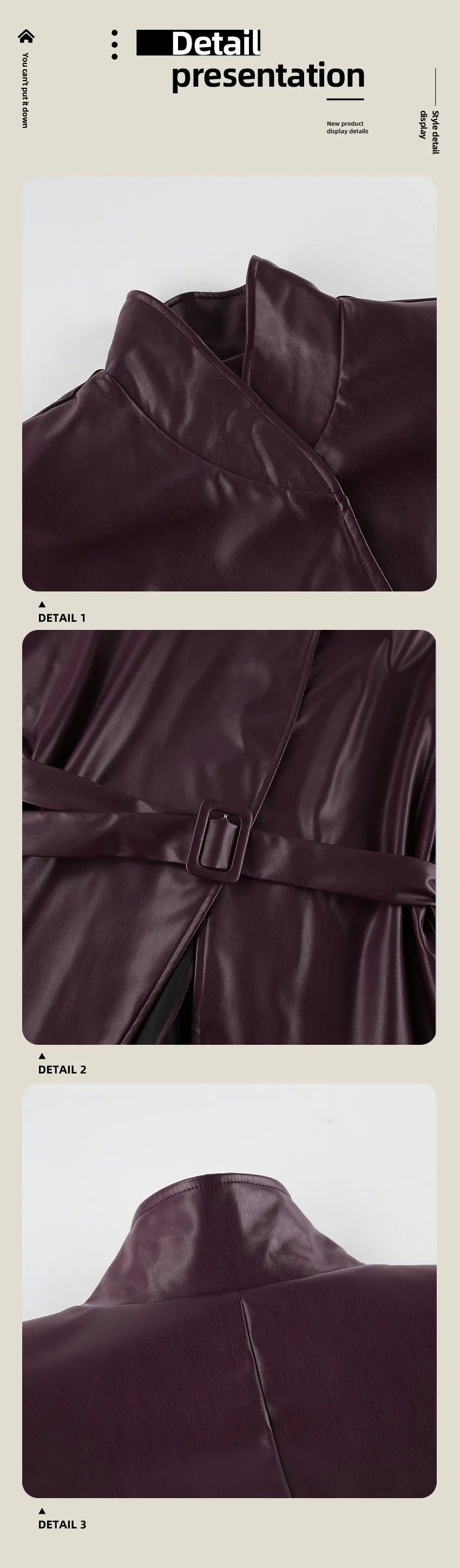 Women's Belted Faux Leather Jacket – Wine Red