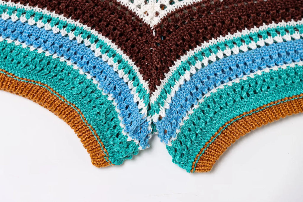 Women's Y2K Crochet Knit Crop Sweater & Shorts Set – Polo Collar Striped Patchwork Hollow Out