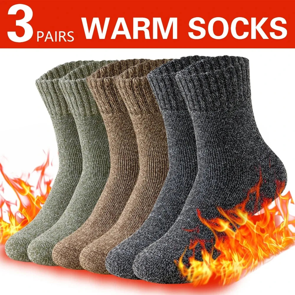 Men's Cotton-Blend Winter Socks, 3 Pairs