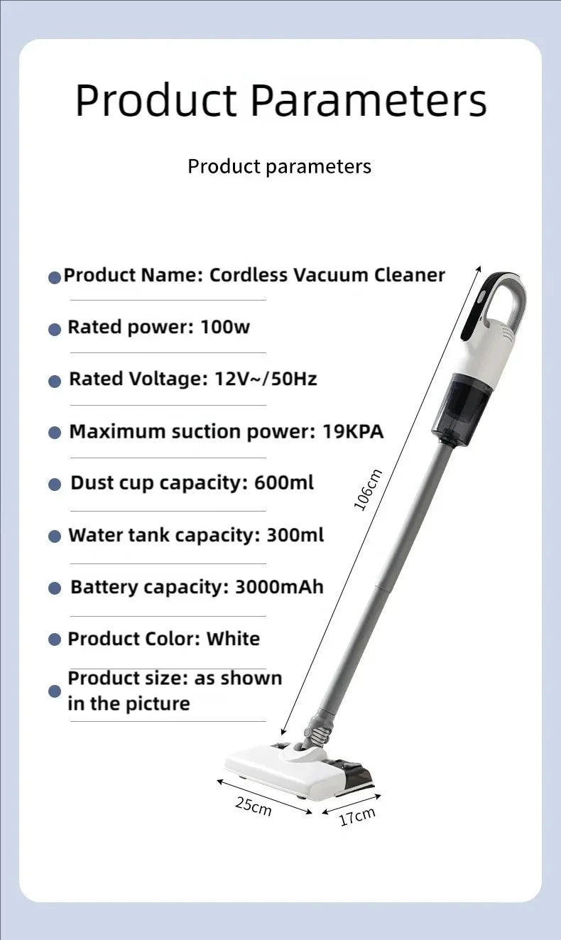Cordless Vacuum Cleaner – 19000Pa Suction, Detachable Water Tank, 3 Modes for Floor, Carpet & Hardwood