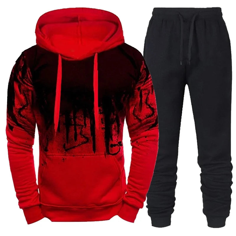Men's Camouflage 3D Ink Print Hoodie & Jogger Pants Tracksuit Set – 2-Piece