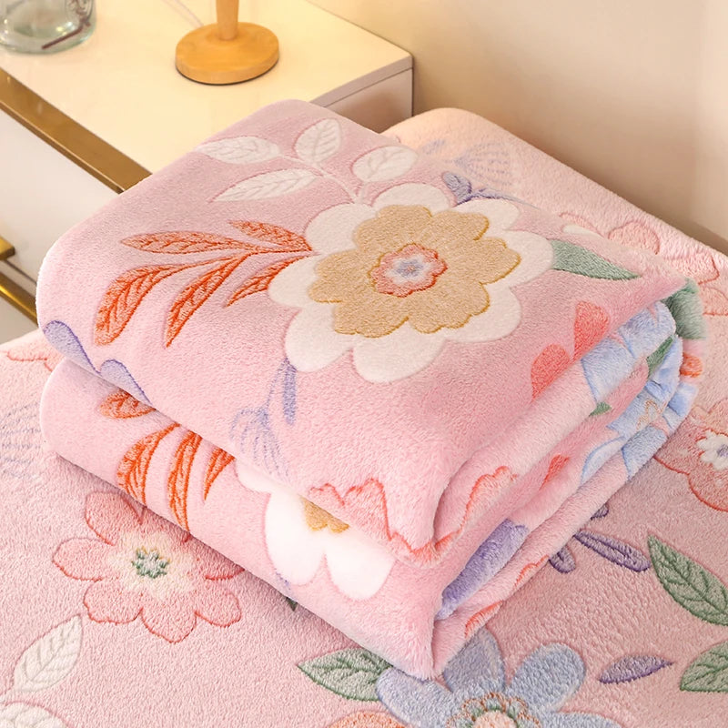 Floral Fleece Blanket – Warm Travel Shawl & Sofa Nap Blanket, Pet-Friendly, 70x100cm