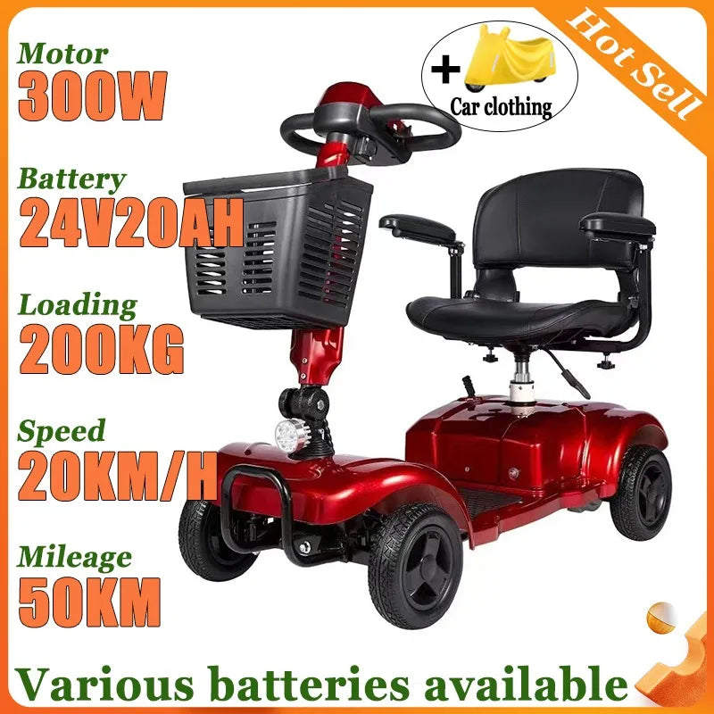 Foldable 4-Wheel Mobility Scooter – 300W, 25–50 km Range