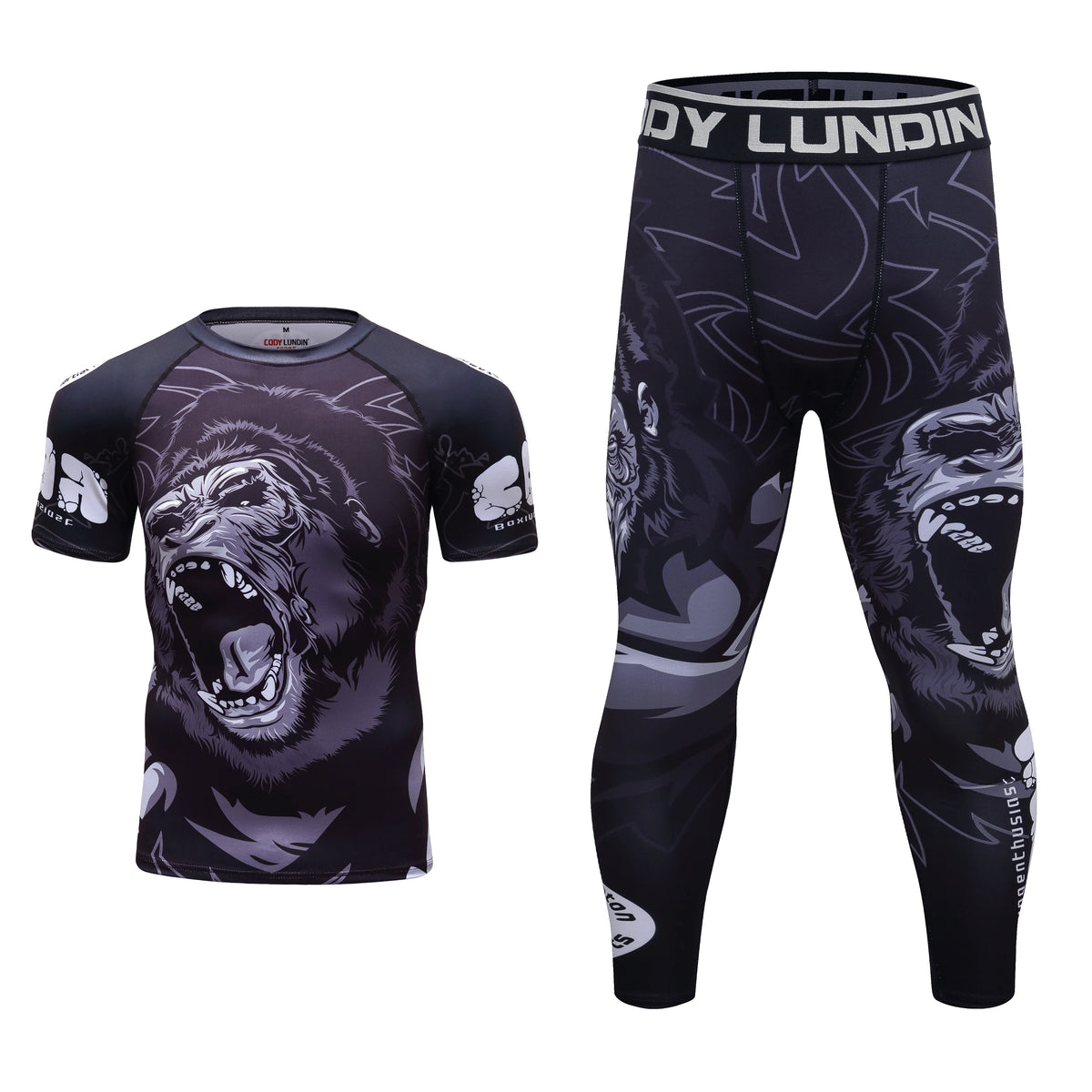 Men's MMA Rashguard BJJ 4-Piece Set – Gorilla Print Grappling Tracksuit