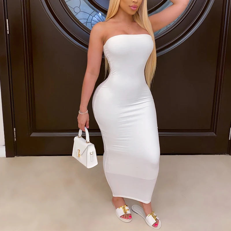 Women's Sexy Sleeveless Chest Wrap Long Beach Dress – Strapless Maxi Dress