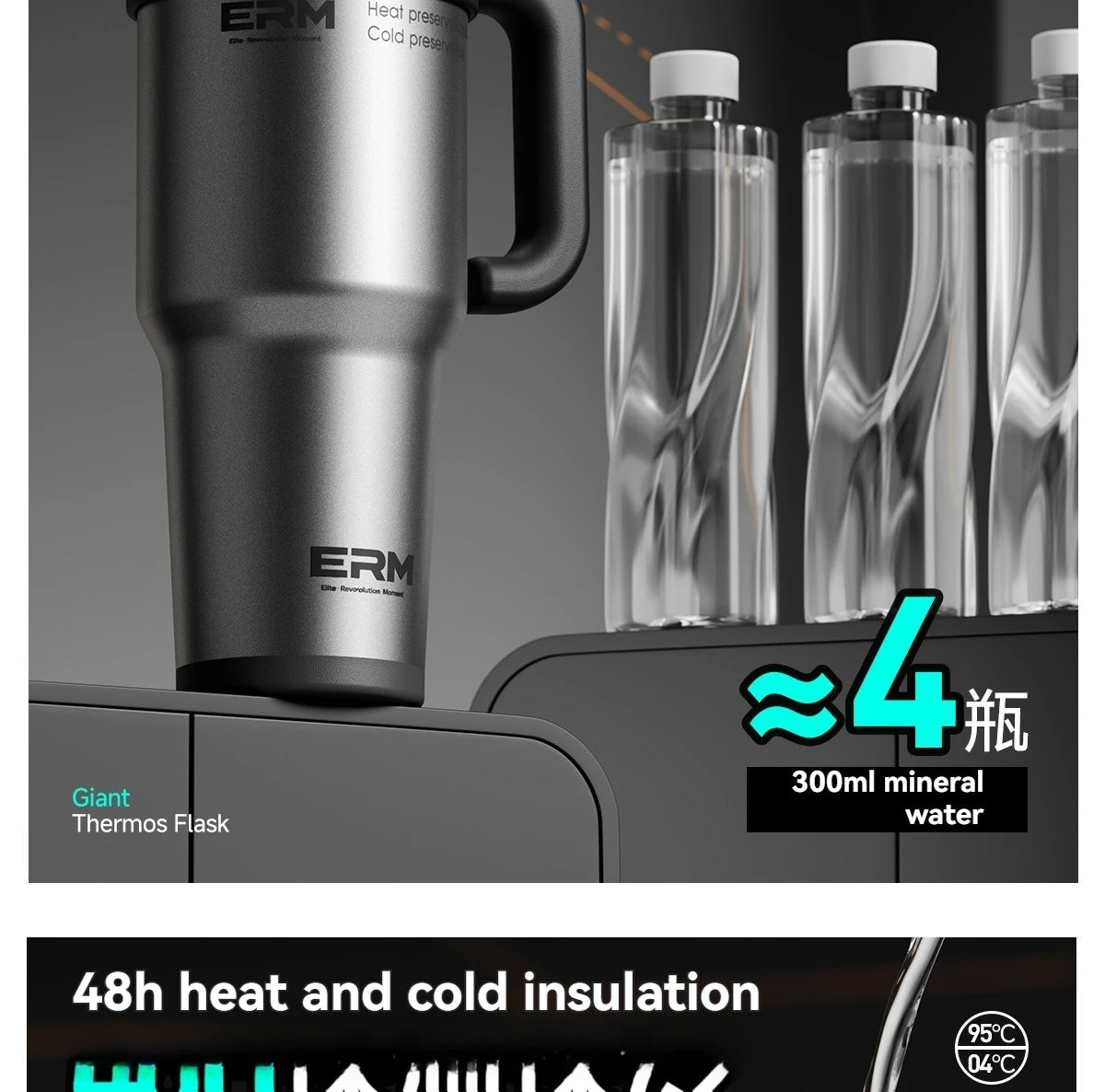 1200ml Insulated Tumbler with Straw & Handle