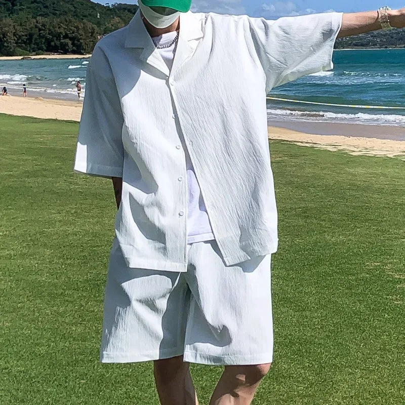 Men's Oversized Summer Jacket & Shorts Set – Korean Style 2-Piece Suit