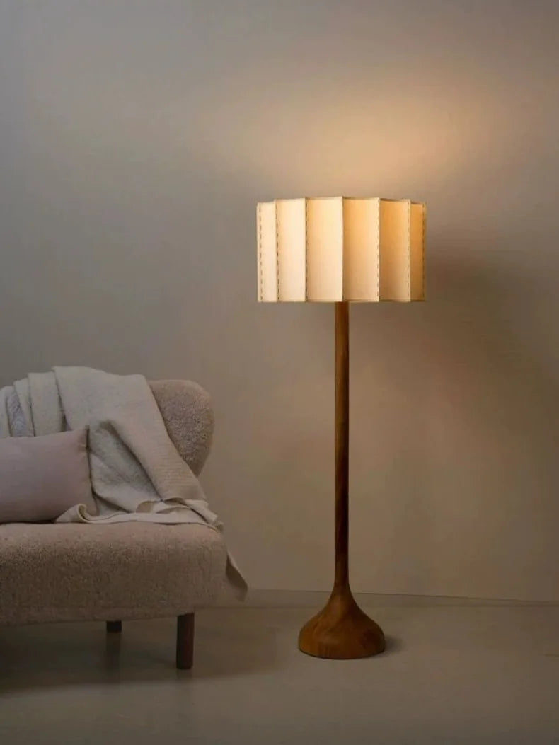 Wood Base Lamp – Pleated Fabric Table & Floor