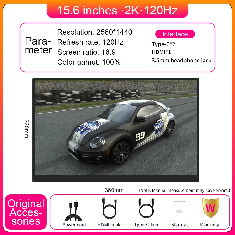 15.6-Inch QHD Portable Monitor – 120Hz Gaming Display