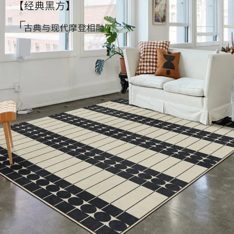 French Retro Checkerboard Plush Rug – Large Area Plaid Carpet for Bedroom & Living Room, 20 Styles & 10 Sizes