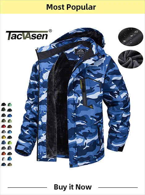 TACVASEN Men's Hooded Fleece Jacket – Full-Zip Windproof Warm Work Coat for Outdoor & Office