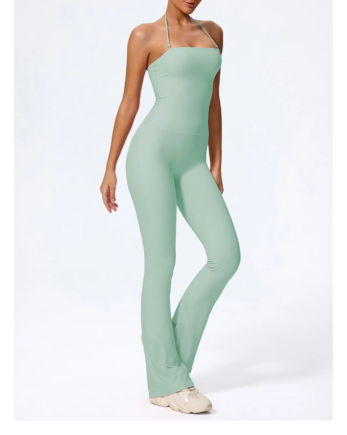 Women's Sleeveless Yoga Jumpsuit – Gym Flared Overalls Neck-Hanging Backless Sportswear