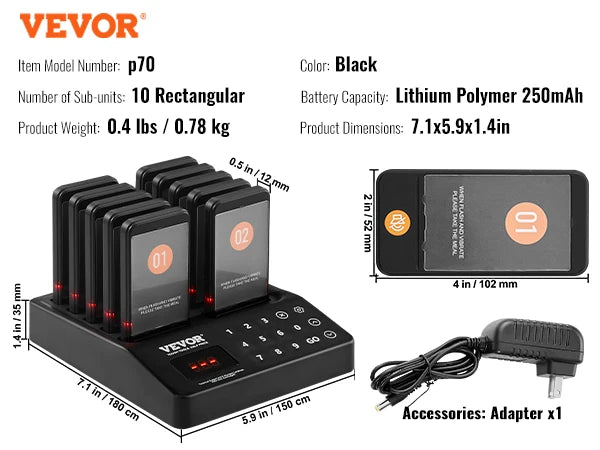 Wireless Restaurant Pager System — Guest Calling Beepers with Vibration & Flashing