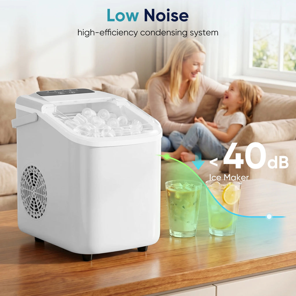 JHK Portable Countertop Ice Maker – 9 Ice Cubes in 6 Min, 26.5 lbs/24Hr, Scoop & Basket Included