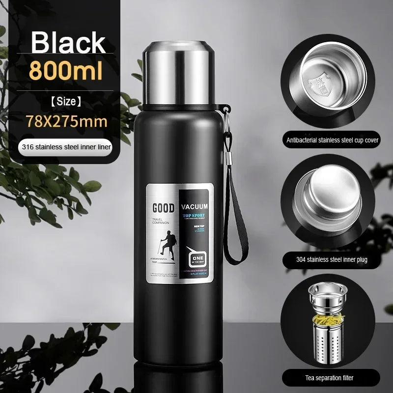 CZSAE 316 SS Vacuum Thermos Tumbler – Bullet Shape, 12–24Hr Insulated, 600ml–2000ml, Silver & Black, CE Certified