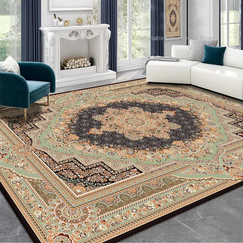 Persian Style Large Area Carpet – Retro Non-Slip Washable Rug for Living Room & Bedroom