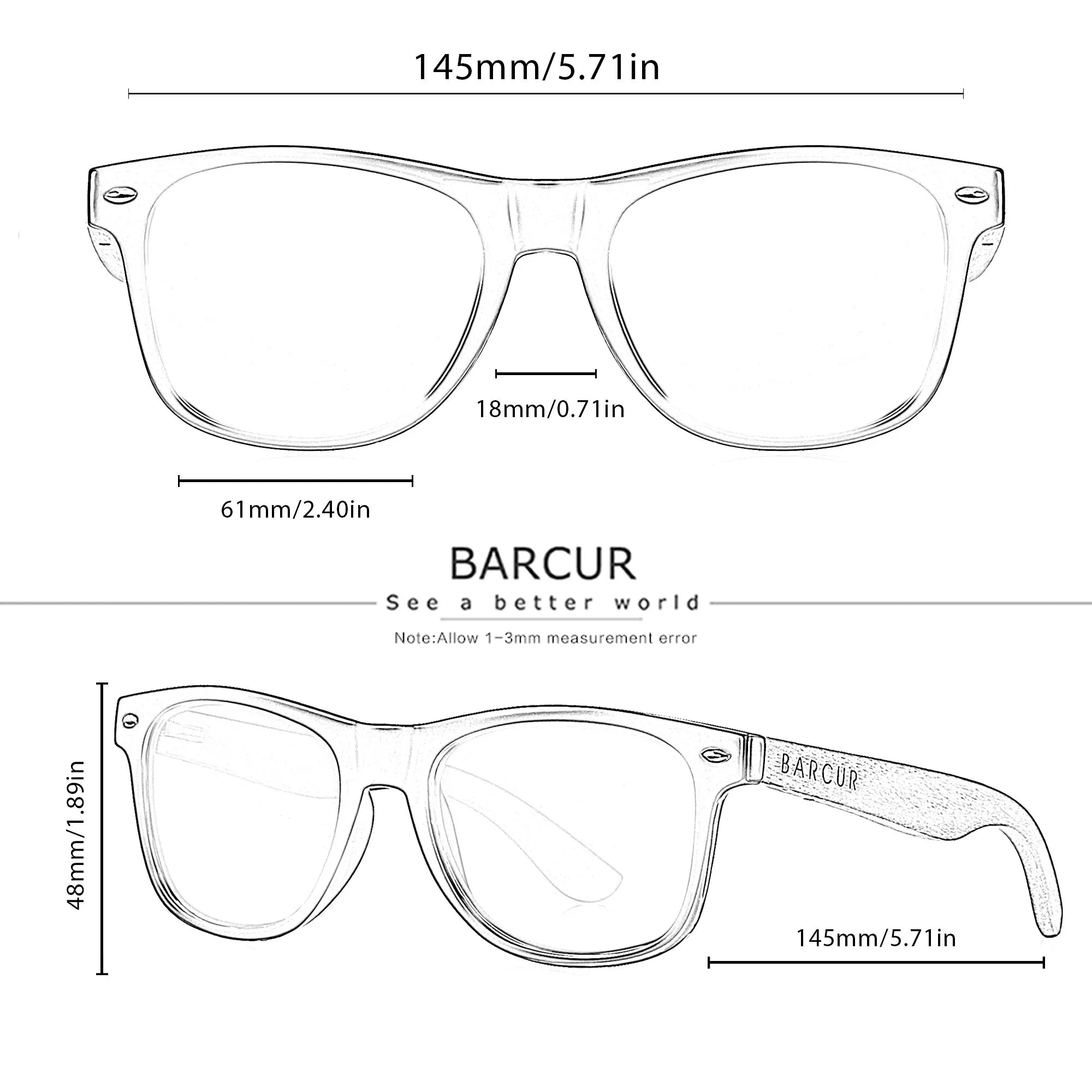 BARCUR Natural Wooden Polarized Sunglasses | Black Walnut UV400 Men's Eyewear