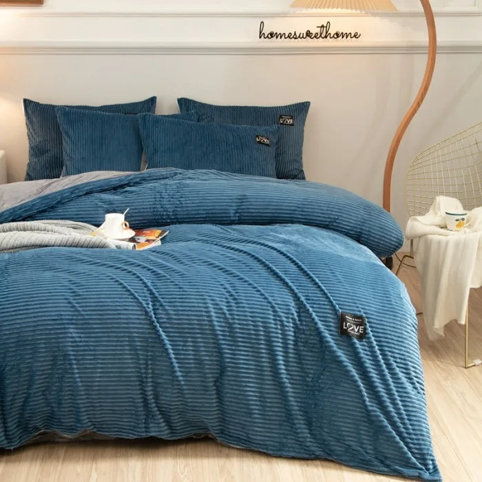 Double-Sided Velvet Duvet Cover Set – Warm Winter 3-Piece Bedding with Zipper & Corner Ties, 11 Colors & 4 Sizes