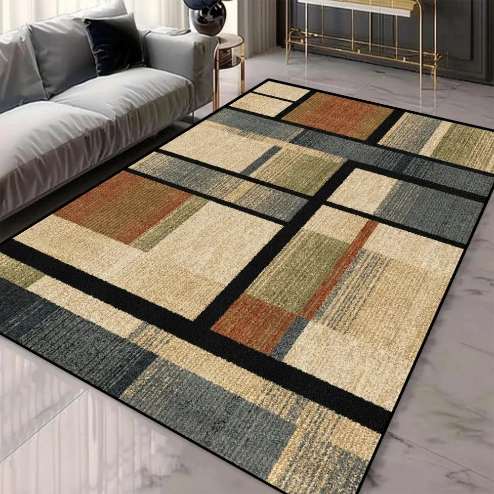 Gray Geometric Block Pattern Area Rug – Non-Slip Modern Minimalist Mat for Living Room & Bedroom, 6 Colors & 5 Sizes