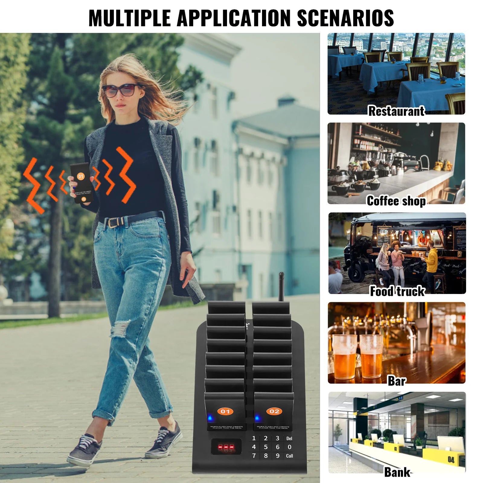 Wireless Restaurant Pager System — Guest Calling Beepers with Vibration & Flashing