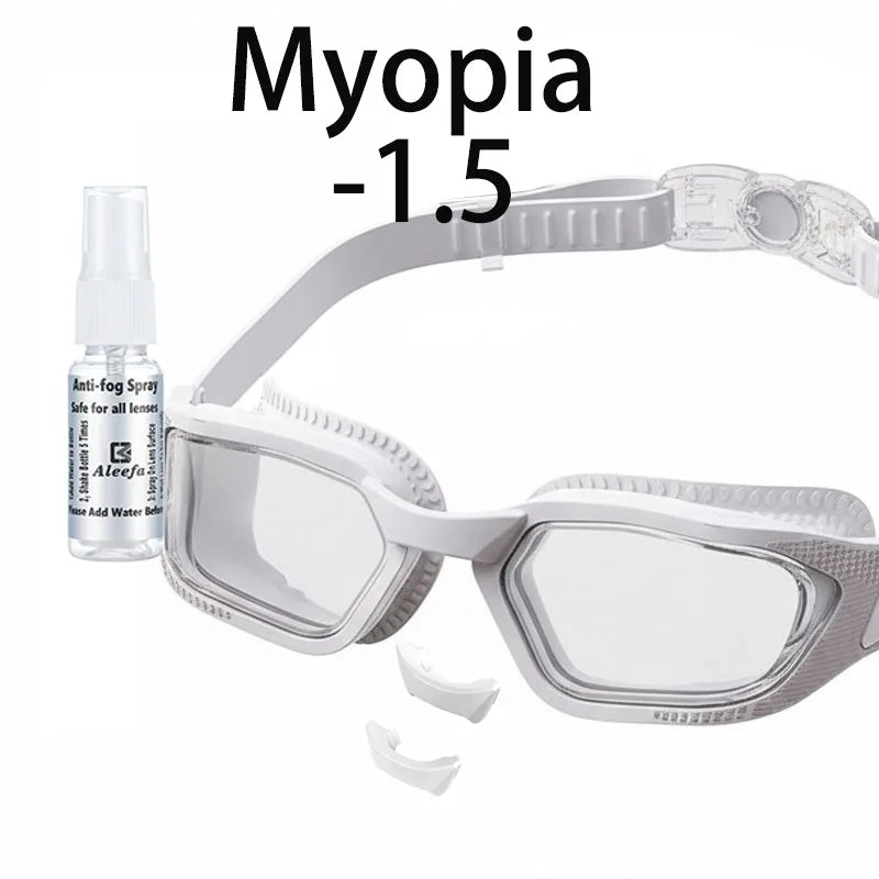 Myopia Swim Goggles for Adults – Anti-Fog HD Vision, Interchangeable Nose Bridges, Prescription -1.5 to -6.0