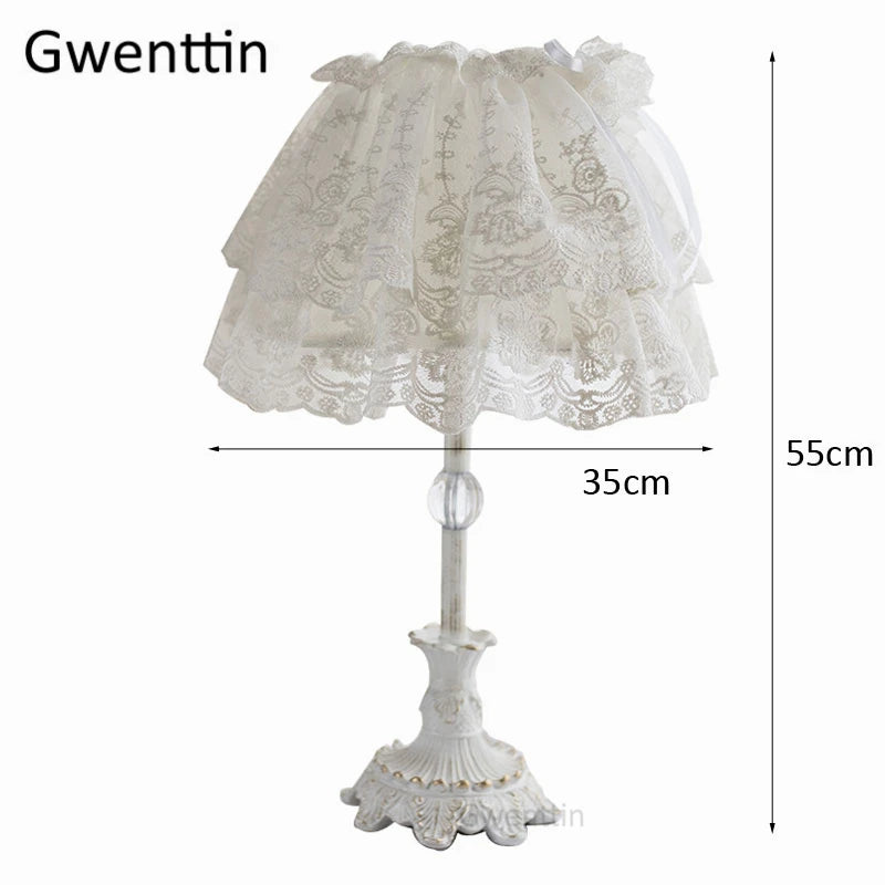 Lace Table Lamp – Pink or White Fabric Shade