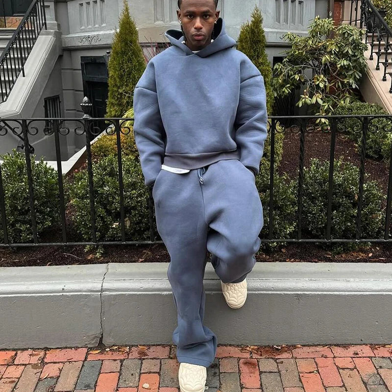 Men's Cotton Vintage Y2K Hoodie & Straight Pants Set – Loose Hip Hop Casual Sport Streetwear