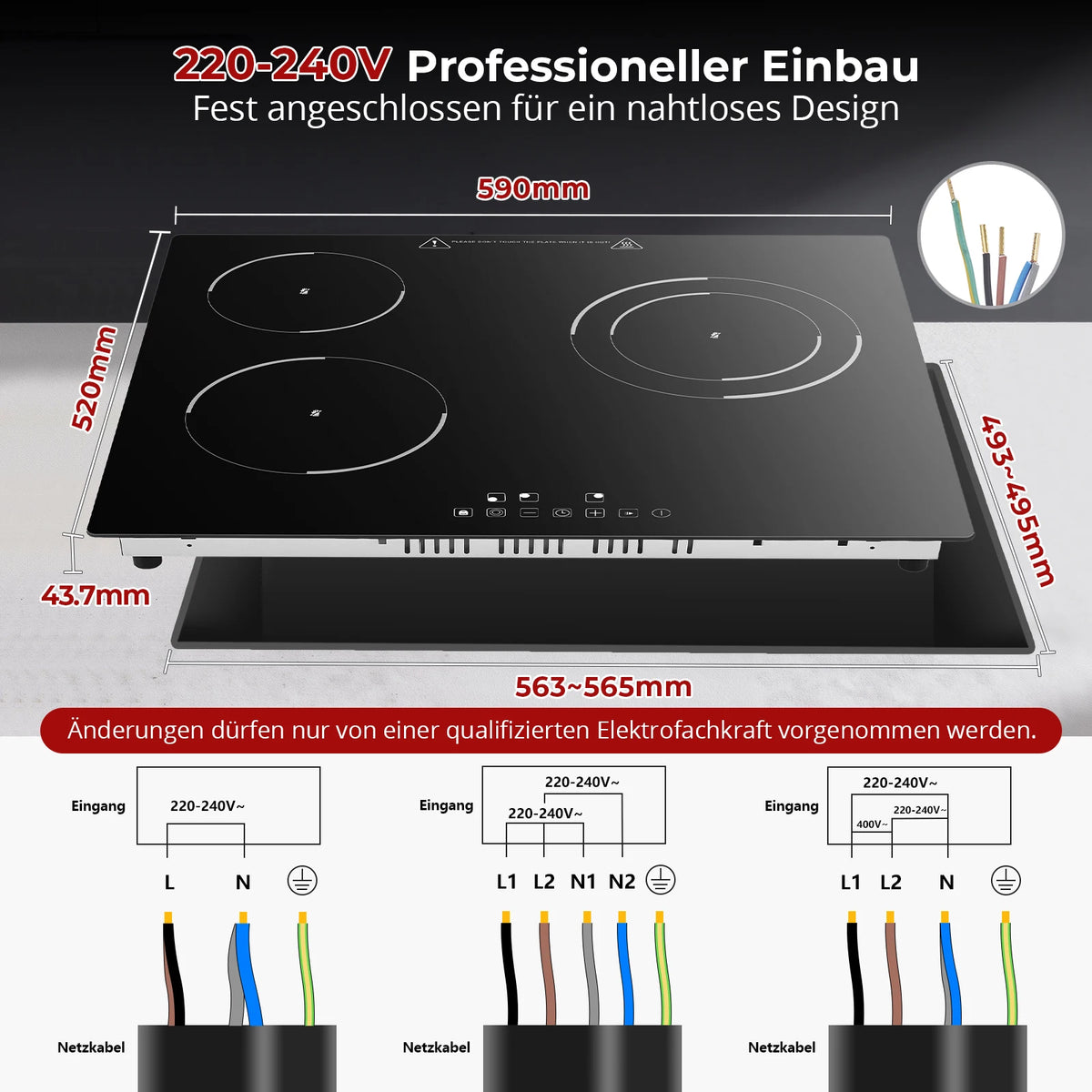 6000W 4-Zone Ceramic Induction Hob – 60cm Black Glass, Touch Control, 9 Power Levels, Timer & Child Lock