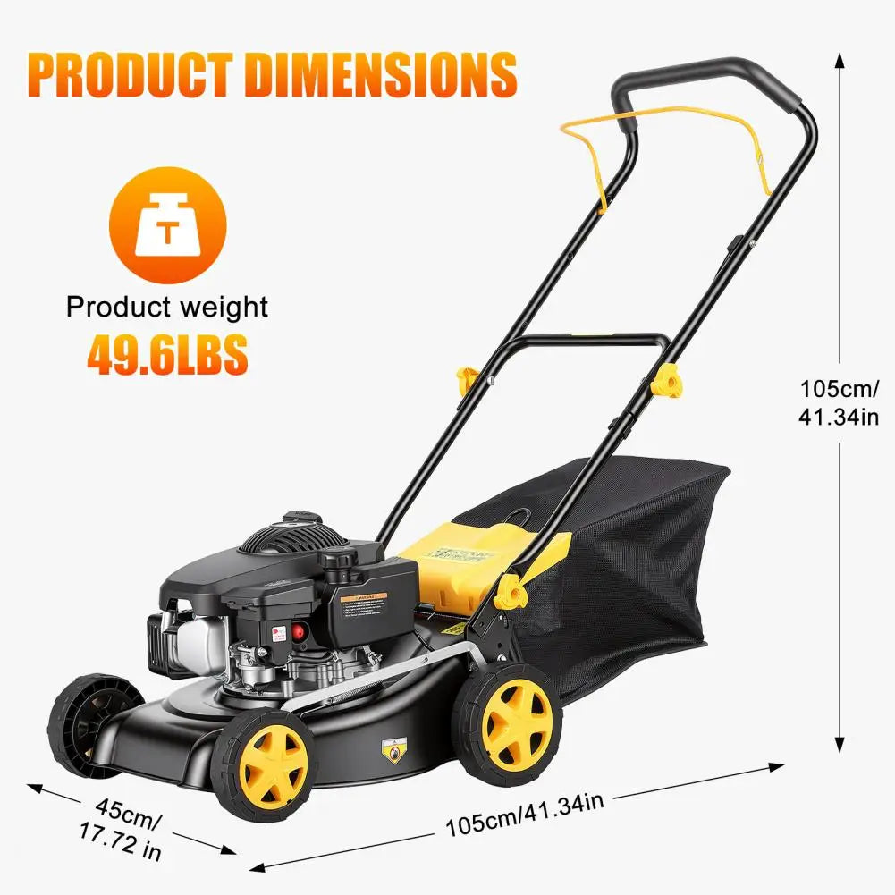 16-Inch Gas Lawn Mower | 4-Stroke Air-Cooled Engine, 3-in-1 Self-Propelled, 45L Grass Tank, 8-Position Height Adjustment