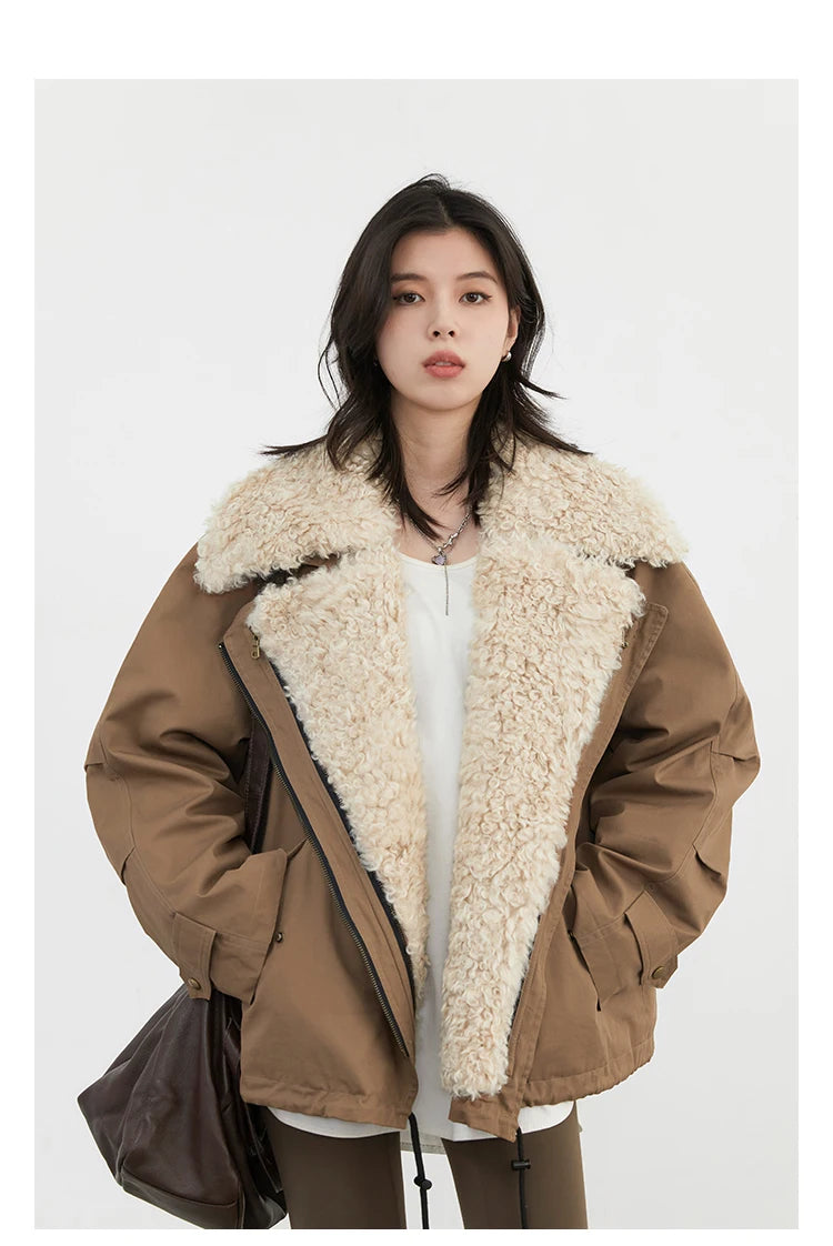 Women's Retro Motorcycle Cotton Overcoat – Loose Thick Streetwear Jacket