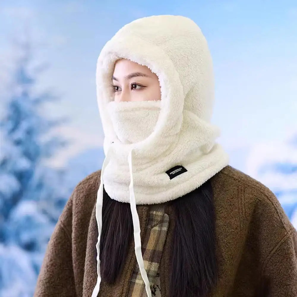 Plush Drawstring Balaclava Hood with Face and Neck Cover