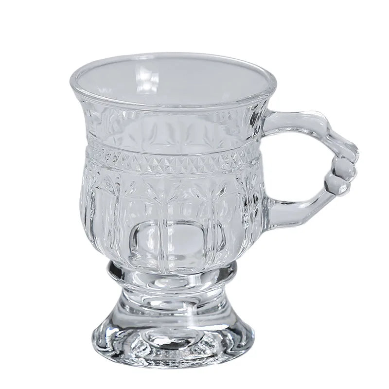 Vintage Embossed Glass Cup with Handle