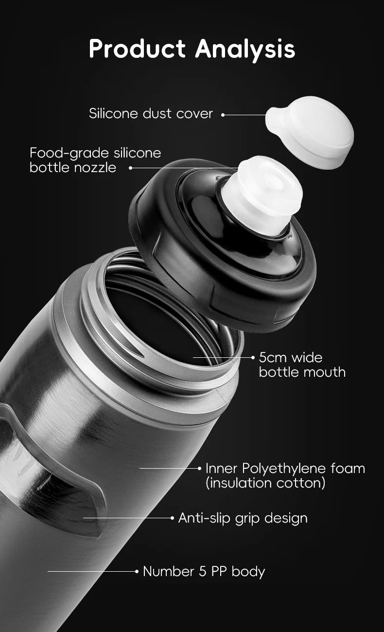 ROCKBROS 620ml Insulated Cycling Water Bottle – Thermal Triple-Layer Squeeze Bike Bottle with Silicone Nozzle
