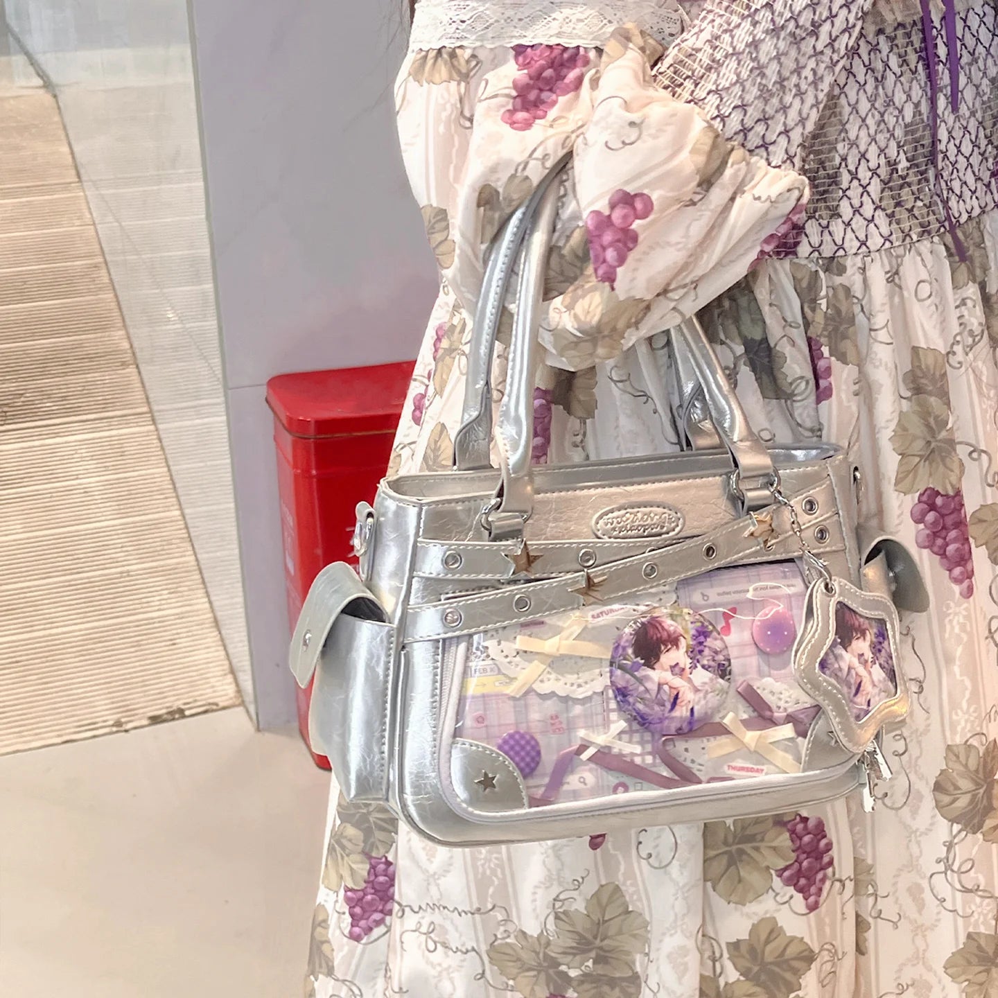 Miyagawa Transparent Rivet PU Tote Bag – Multi-Function Crossbody Shoulder Handbag for Women