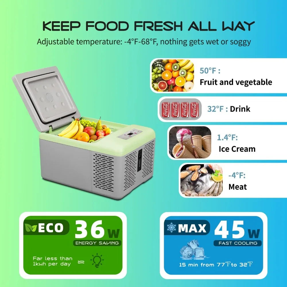 10 Quart Portable Freezer — 12V Car Refrigerator Fast Cooling -20°C to 20°C for Camping, RV, Truck & Boat